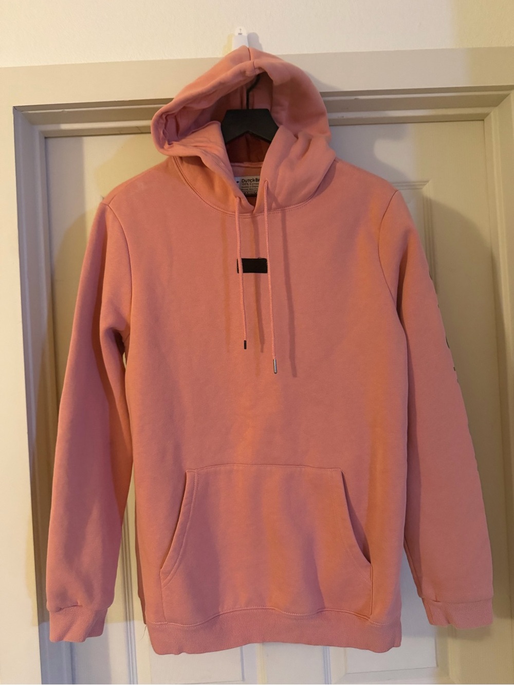 Dutch Bros Men's Rose Pink Hoodie Velcro on front for patches couple marks sz M